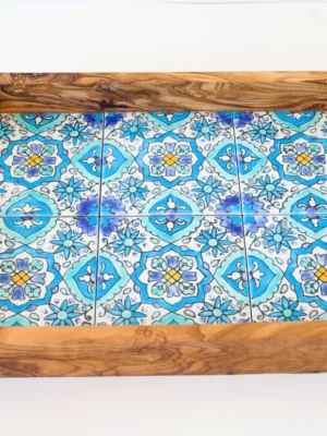 Plateau bois et céramique Plateau en bois d´olivier et carreaux en céramique