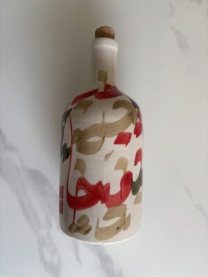 IMG_2677 Bouteille d'huile en céramique tunisienne faite main : décor de calligraphie arabe